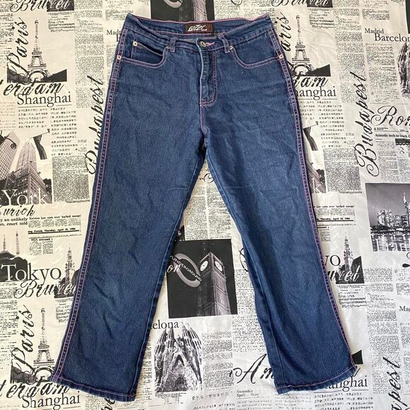 Lazer Jeans dark wash cropped denim capris embroidered y2k vintage low rise - Picture 2 of 4